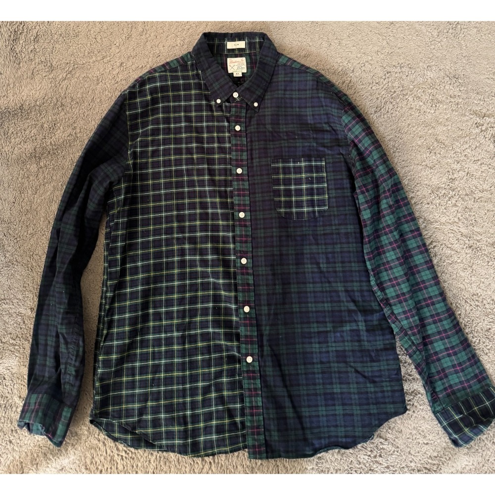 J Crew Broken In Oxford Shirt Mens XL Tartan Plaid Slim Fit Christmas Party